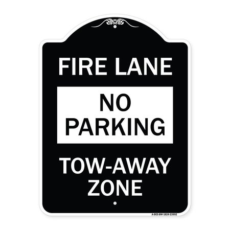 SIGNMISSION Fire Lane No Parking Tow-Away Zone Heavy-Gauge Aluminum Architectural Sign, 24" x 18", BW-1824-23992 A-DES-BW-1824-23992